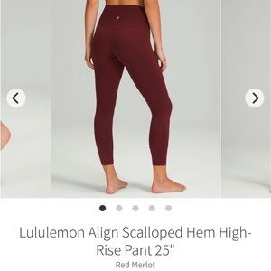Lululemon Align Scalloped Hem High-Rise 25” Womens size 4 Red Merlot
